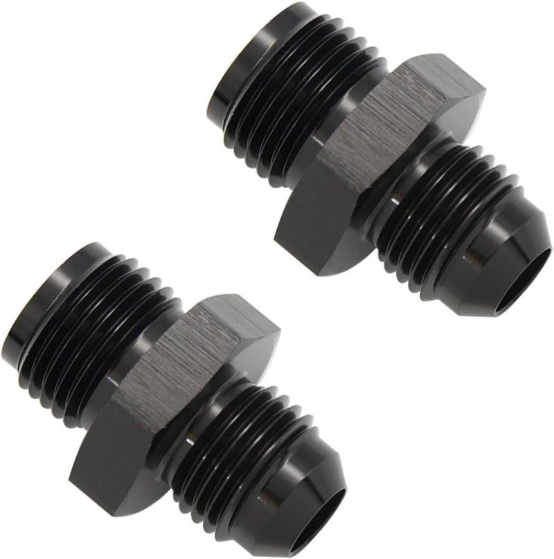 KRD PERFORMANCE Aluminum -6 AN Male Flare to 5/8 x 18 Male Thread Inverted Seat Adaptor Fittings Inv Flare Connector, Black, Pack of 2 - Image 1